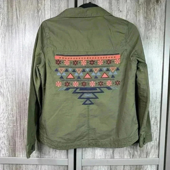 Old Navy Utility Shirt XS Embroidered Olive Green - Picture 1 of 8